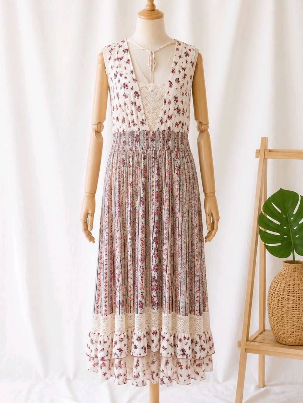 185 Torrid 3 3X Cream and Red Floral High-Low Maxi Dress - Picture 3 of 6